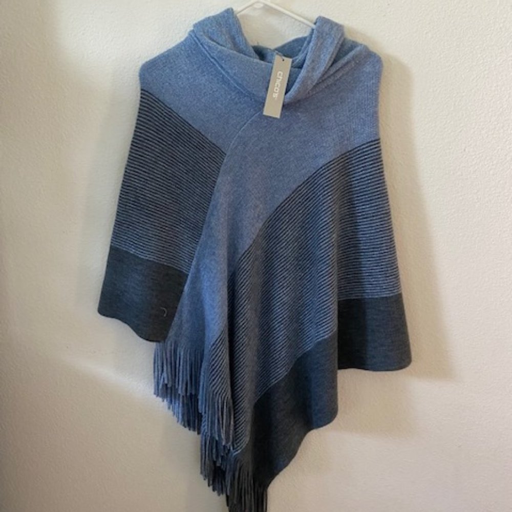 NWT Chico's Cowl Neck Shine Poncho Grey Sparkle OS